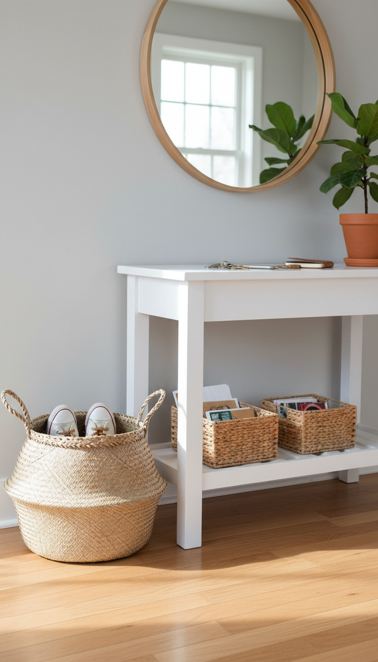 8. Tame Clutter with Stylish Baskets