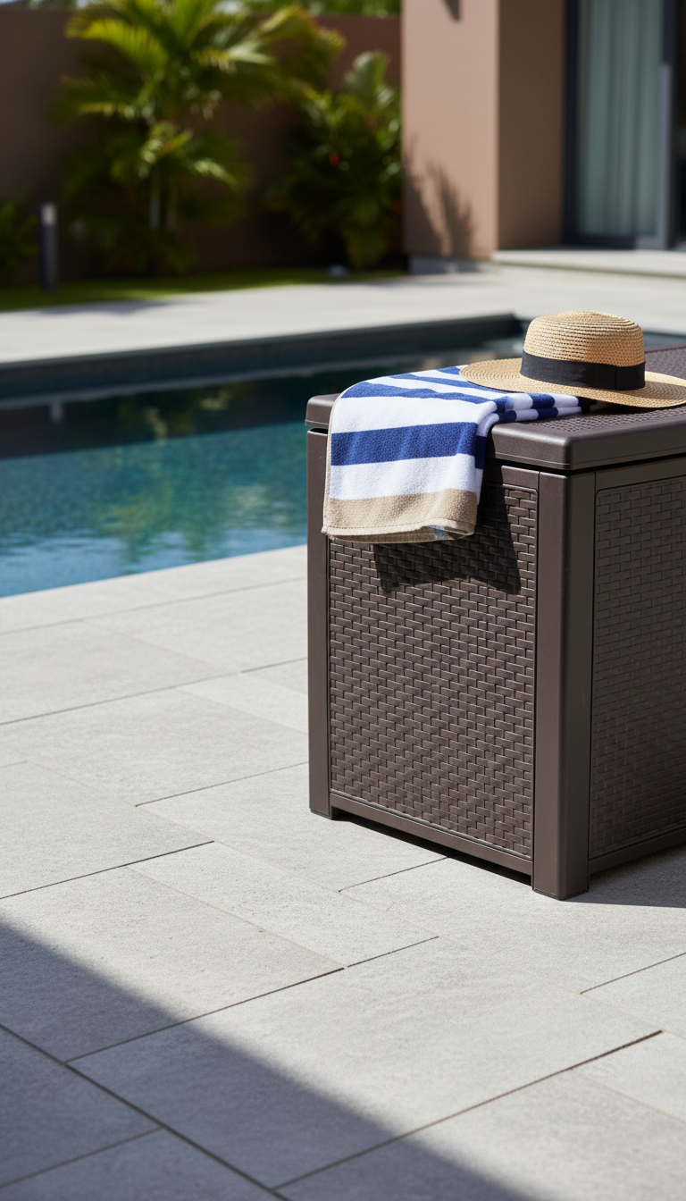9. A Discreet Poolside Storage Box