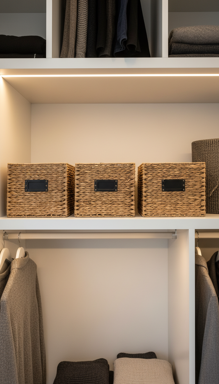 10. Use Stylish Baskets for Top Shelf Storage