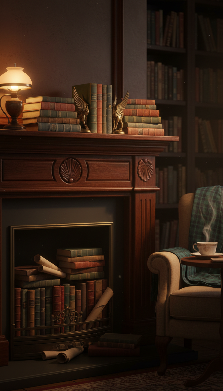 8. The Cozy Book Nook Fireplace