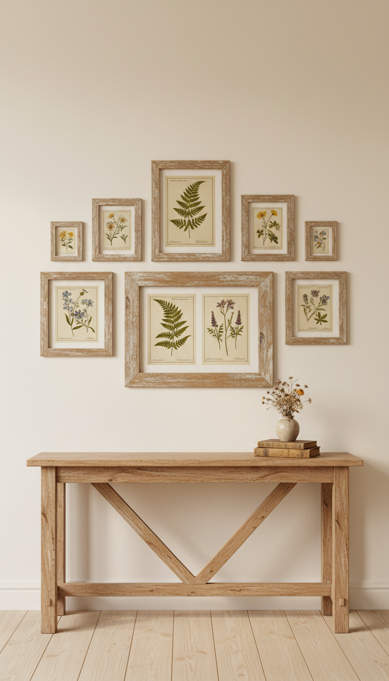 4. Distressed Wood Frames with Botanical Prints