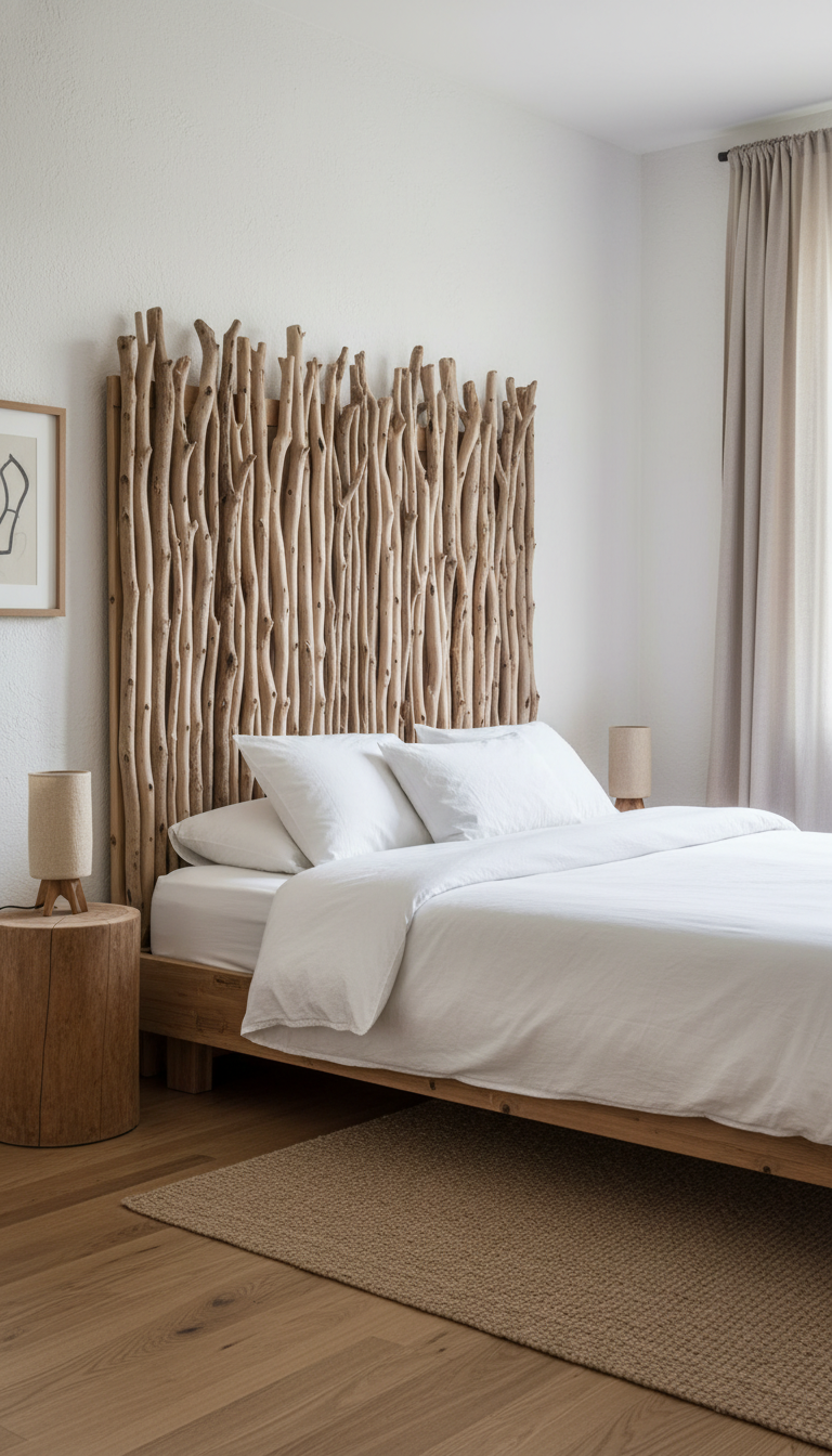 13. DIY a Headboard from Natural Branches