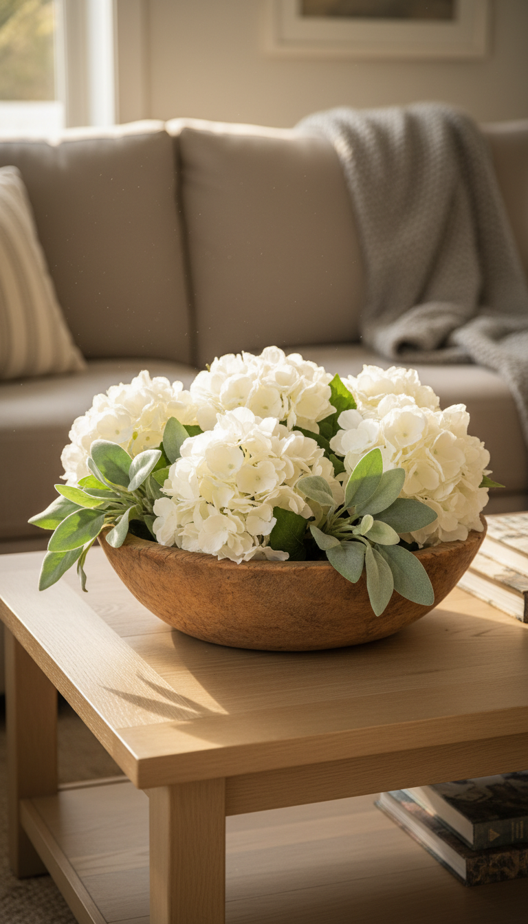 6. The Rustic Dough Bowl Centerpiece