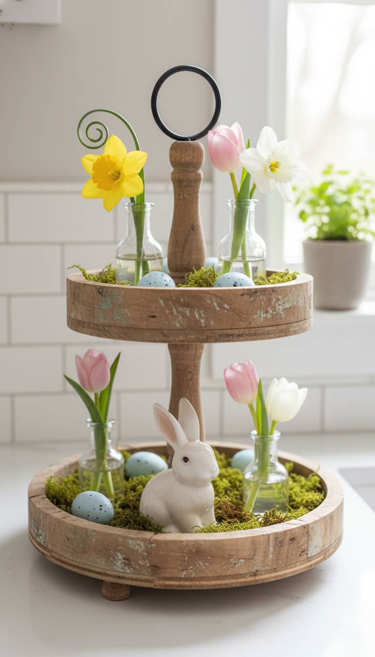 7. Tiered Tray Floral Vignette