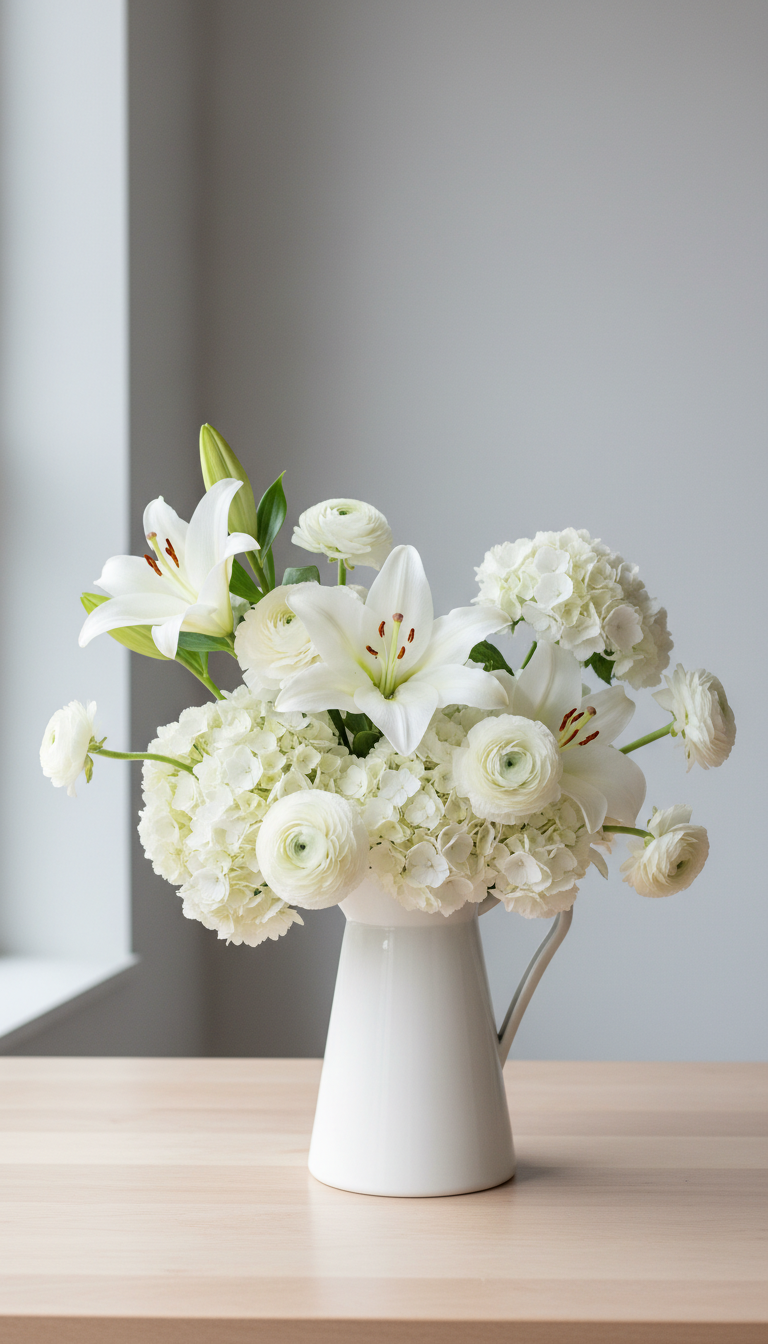 3. Elegant Monochromatic White Arrangement