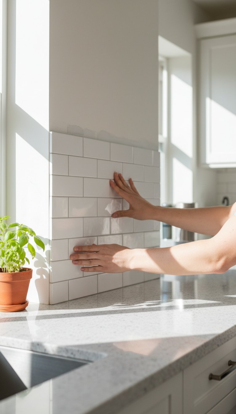 2. Realistic Faux Tile Backsplash