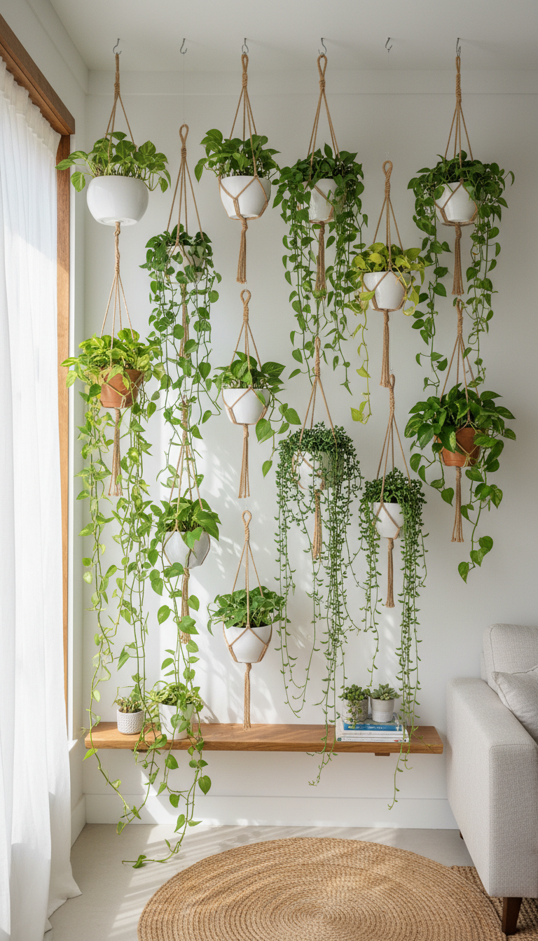 8. Bring Life with a Wall of Hanging Plants