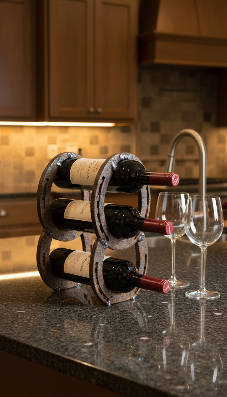 7. Rustic Horseshoe Wine Rack