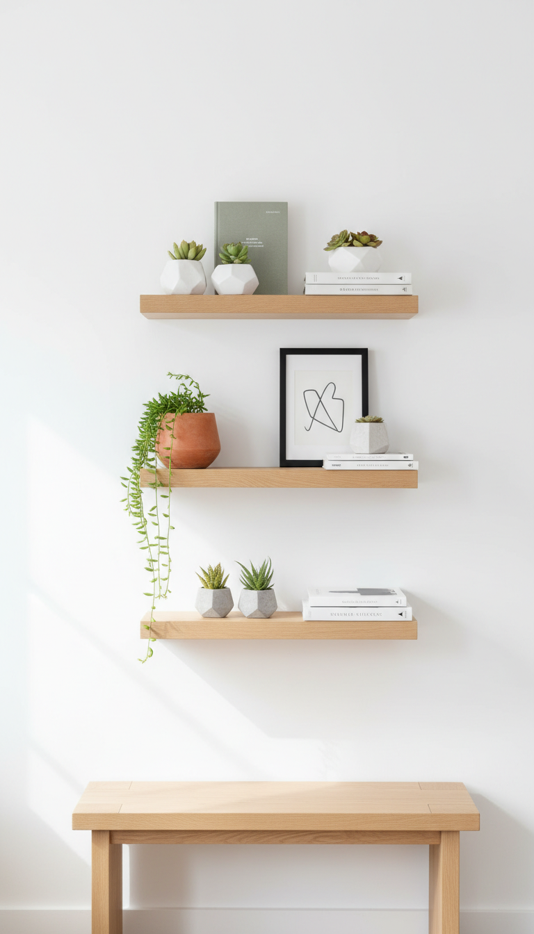 9. Floating Shelves for Vertical Style