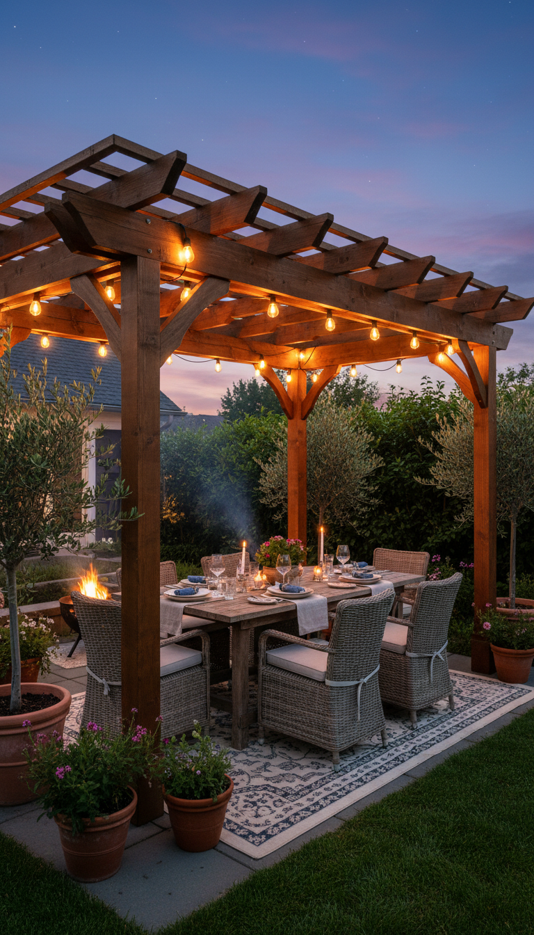 5. Hang Magical String Lights on a Pergola