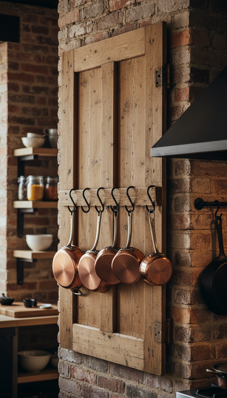 5. The Rustic Wall-Mounted Pot Rack