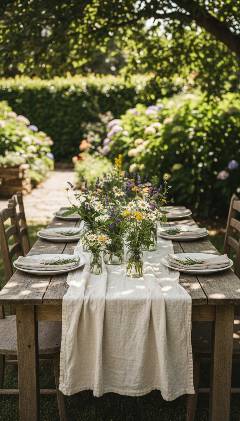 1. Rustic Charm with Linen and Wildflowers
