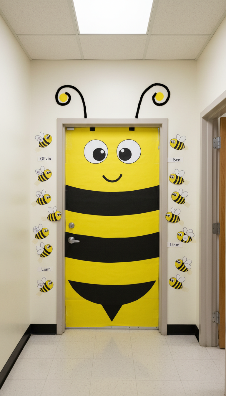 4. A Buzz-worthy Classroom Door Decoration