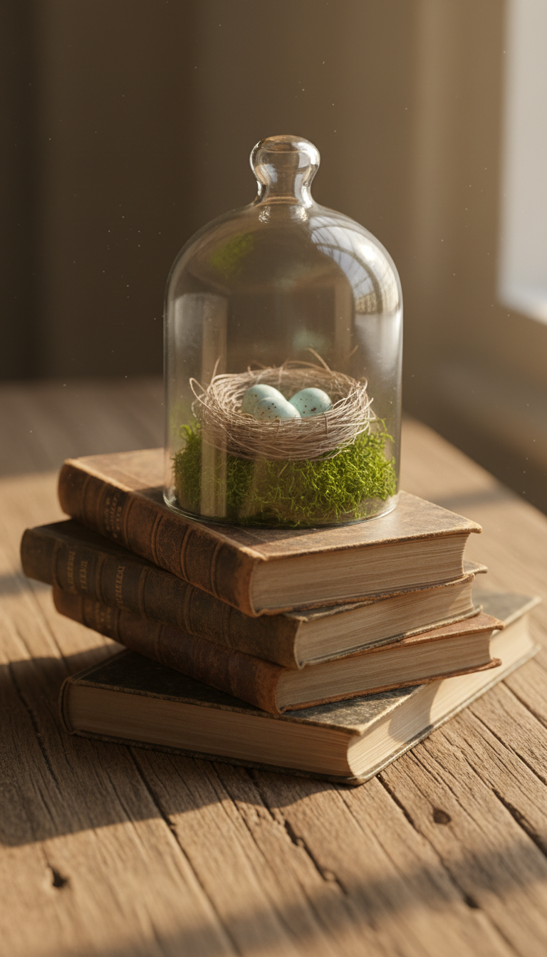 8. Style a Spring Vignette Under a Glass Cloche