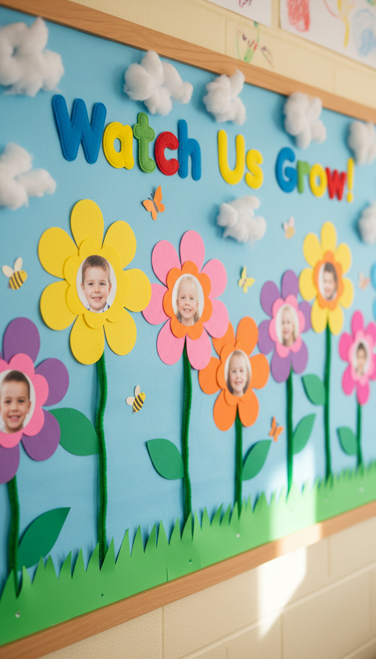 2. 'Watch Us Grow' Flower Bulletin Board