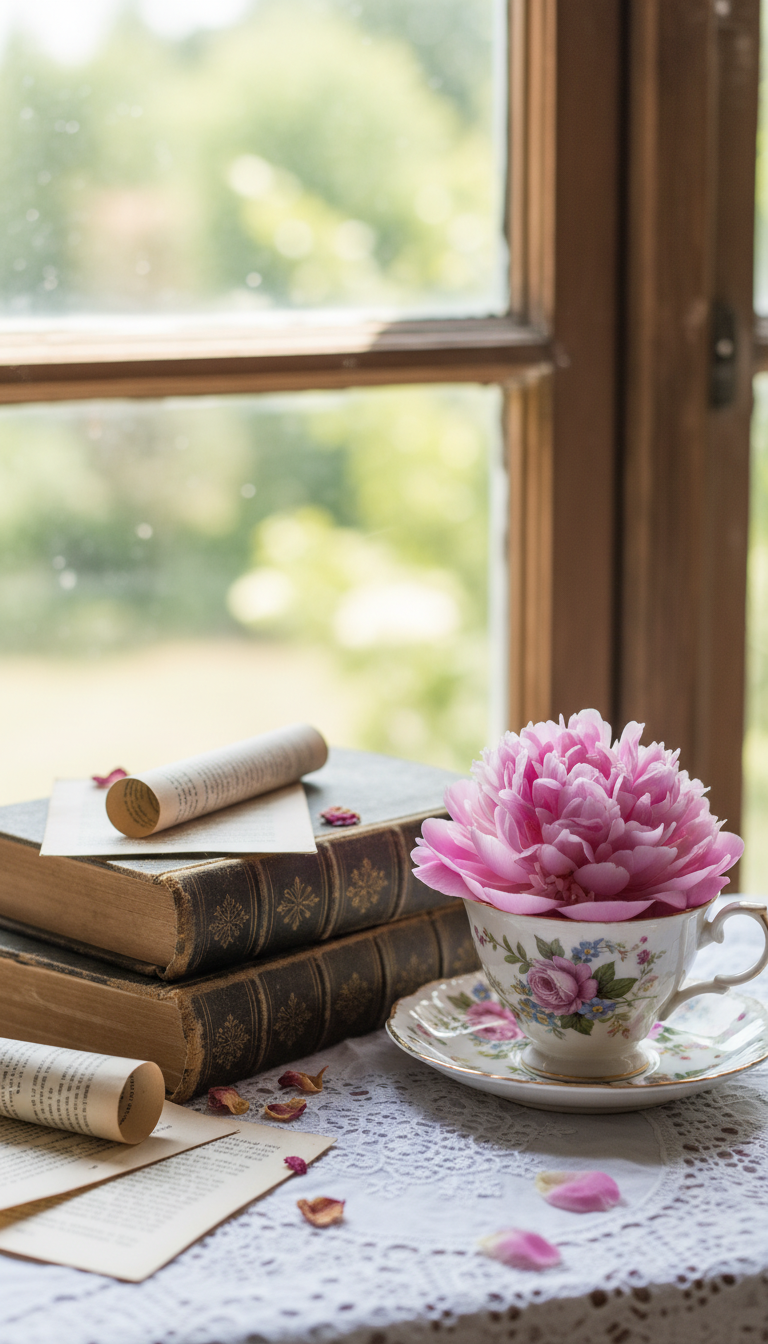 3. Vintage Books & Mismatched Teacups