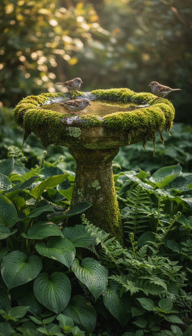 10. Invite Nature with a Vintage-Style Bird Bath