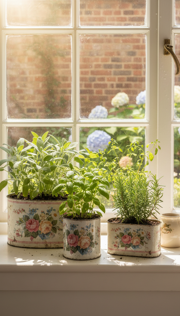 3. Repurpose Floral Tins as Charming Planters