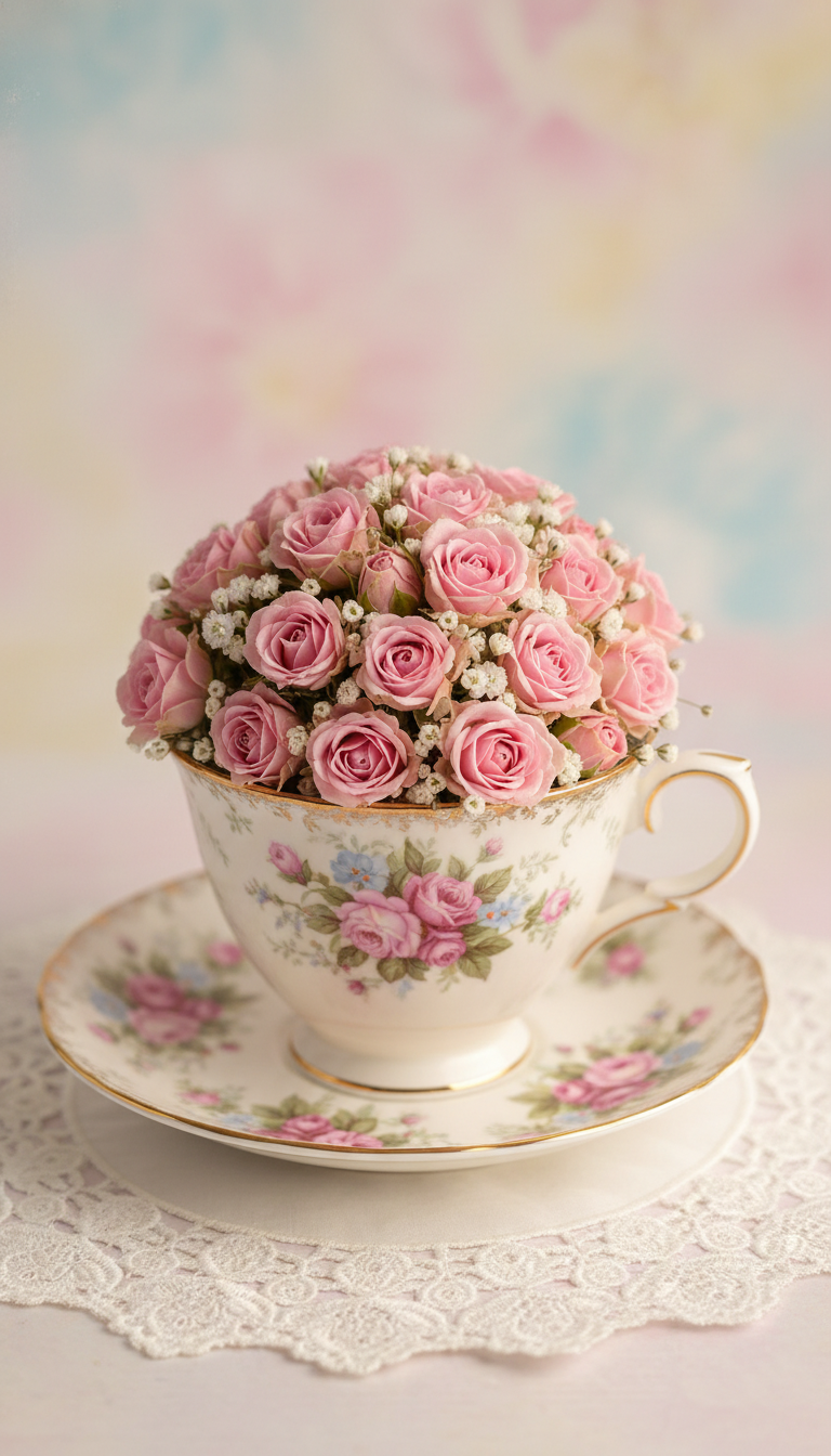 9. Charming Vintage Teacup Posies