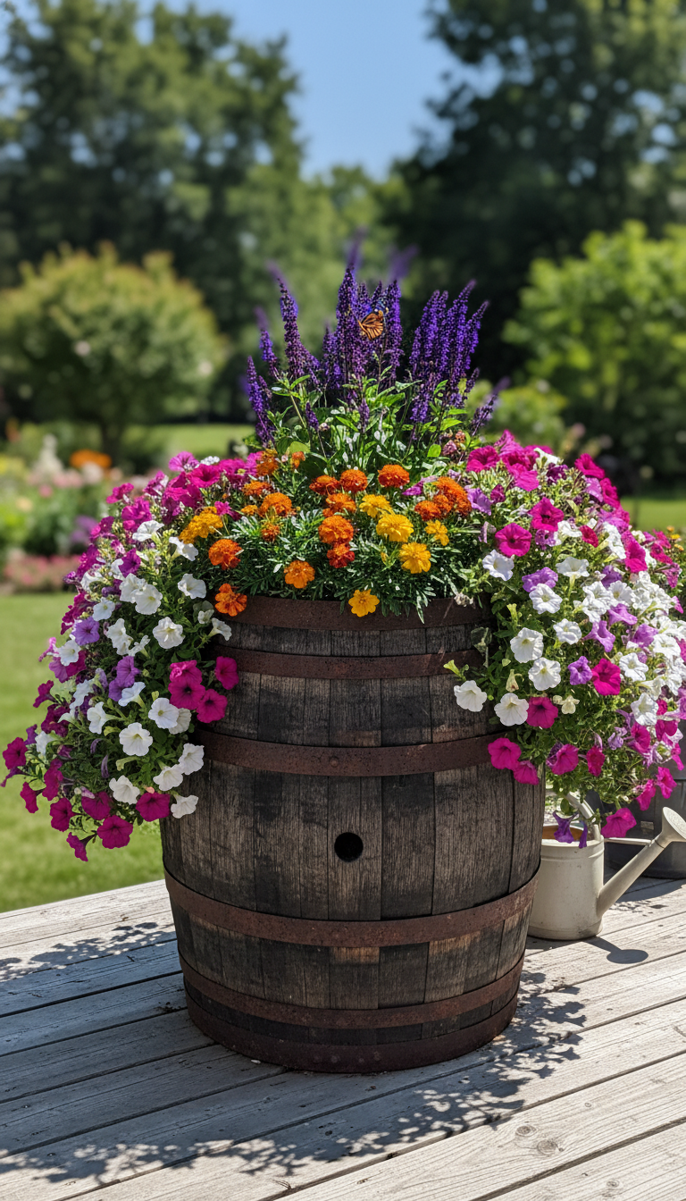 9. Add a Statement with a Whiskey Barrel Planter