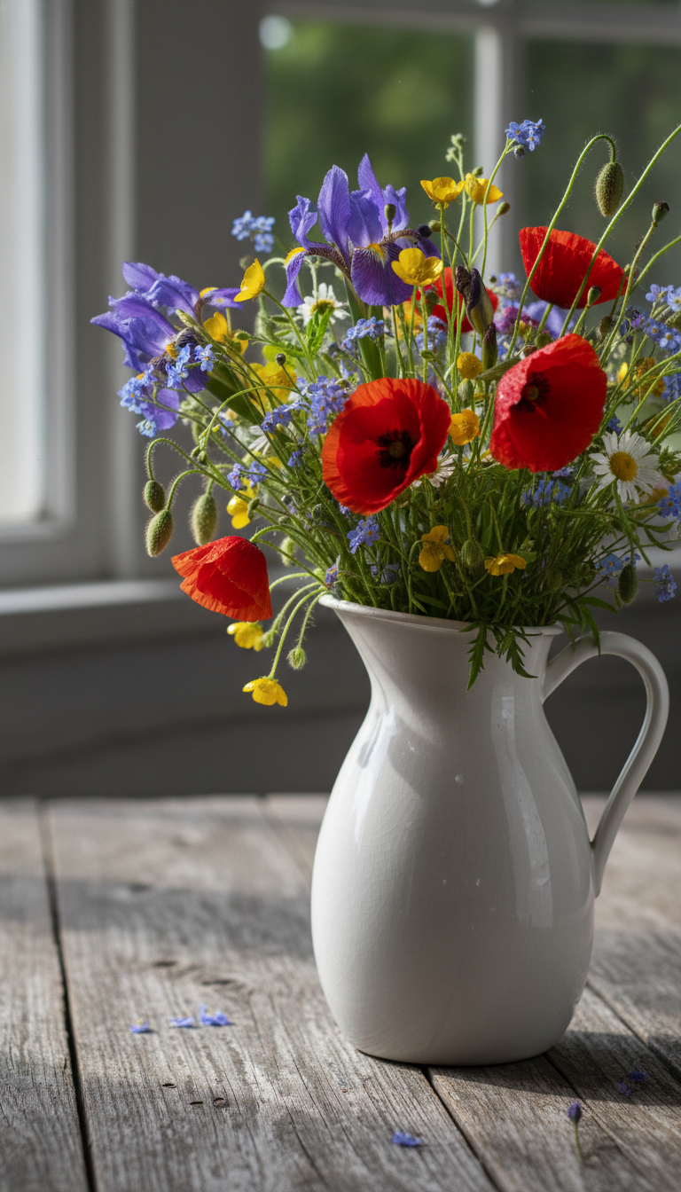 1. Wildflower Bouquets in Vintage Jugs