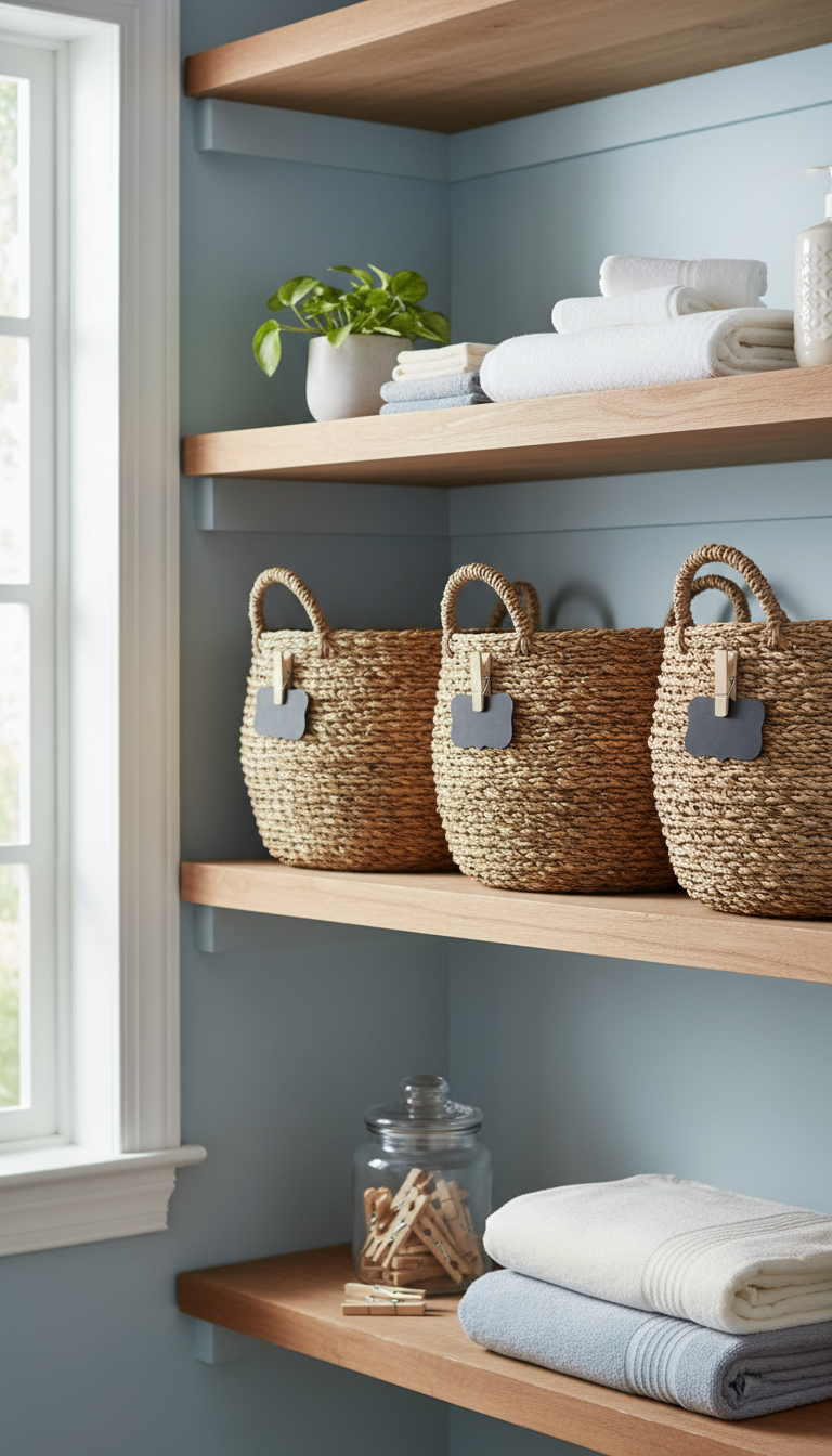 6. Hide Clutter with Woven Baskets