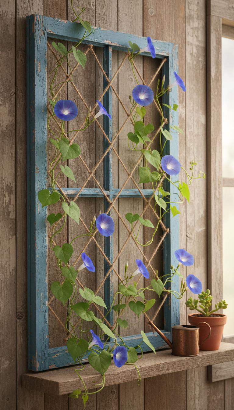 9. The Upcycled Window Frame Trellis