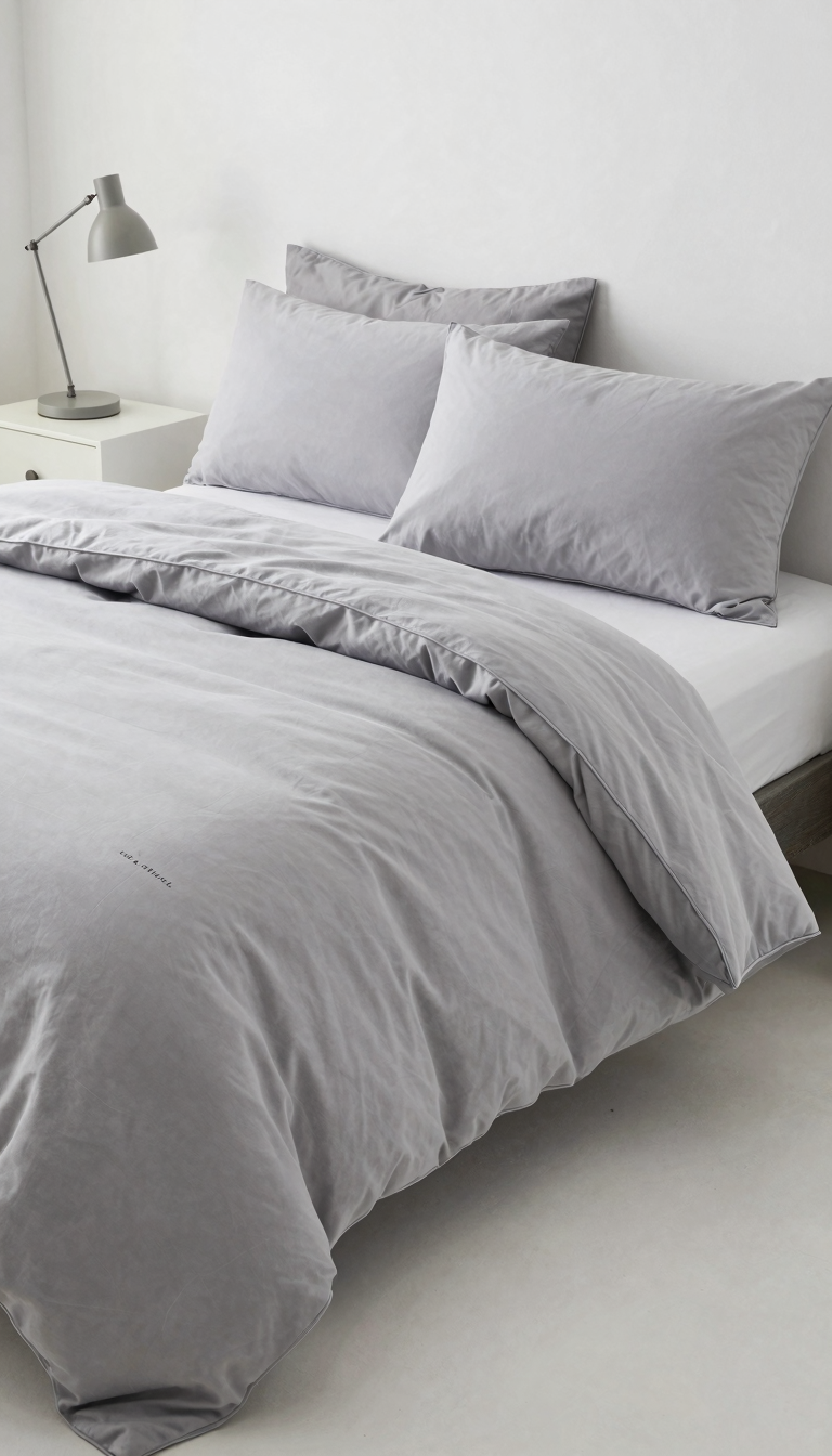 Utopia Bedding 3-piece comforter set in gray on a twin dorm bed with a nightstand