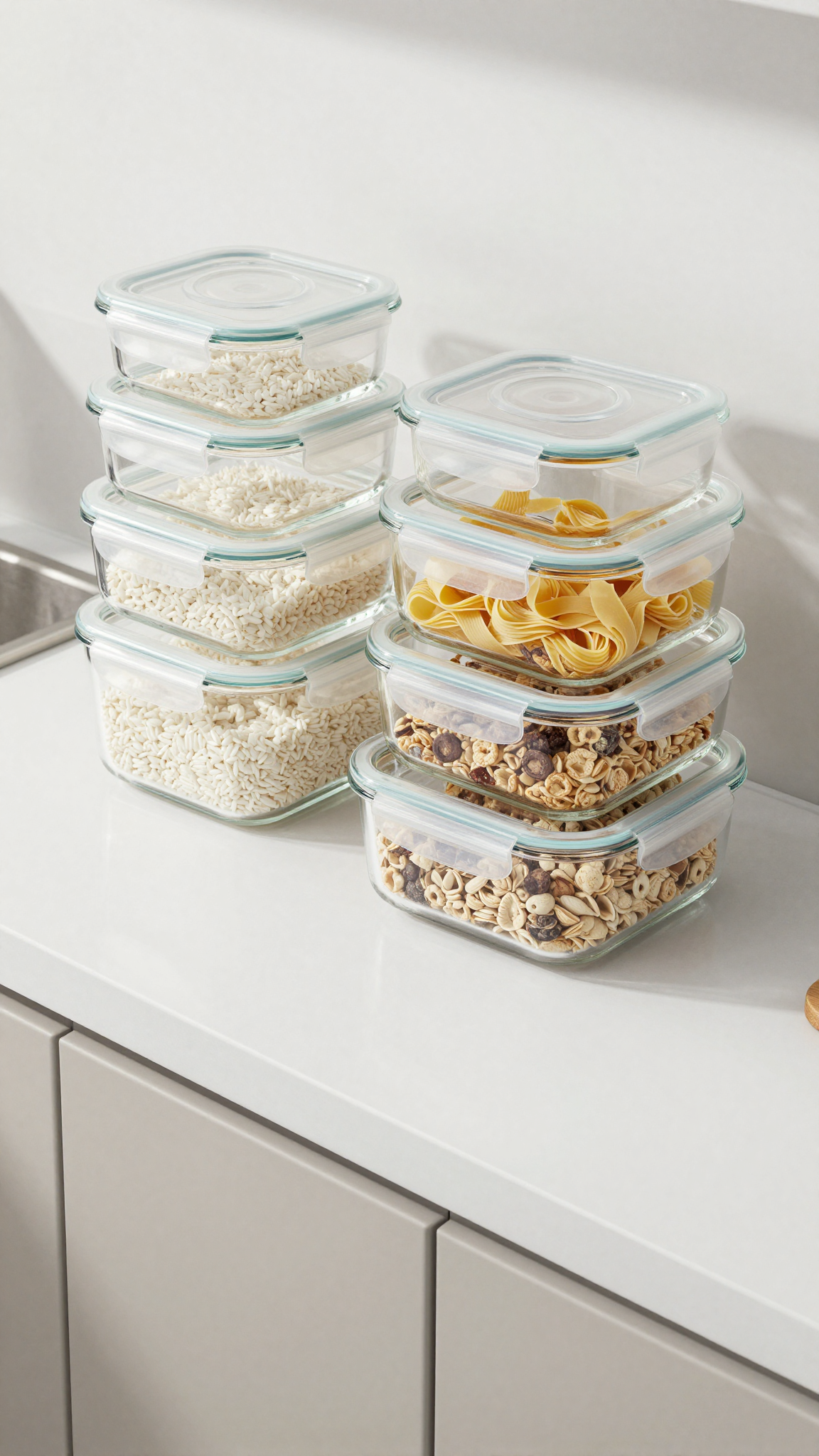 Clear glass stackable food containers with airtight lids