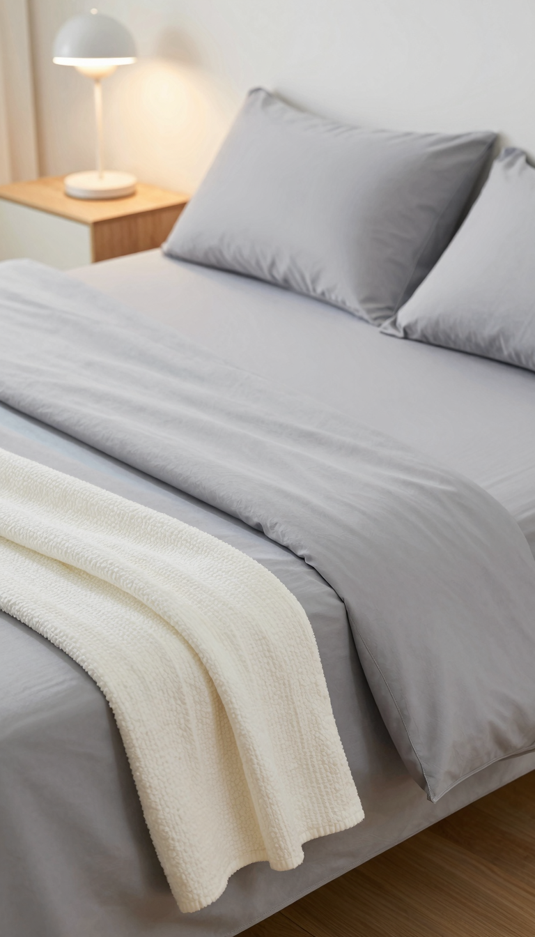 Close-up of CozyHomy microfiber twin XL sheets on a dorm bed with folded blanket