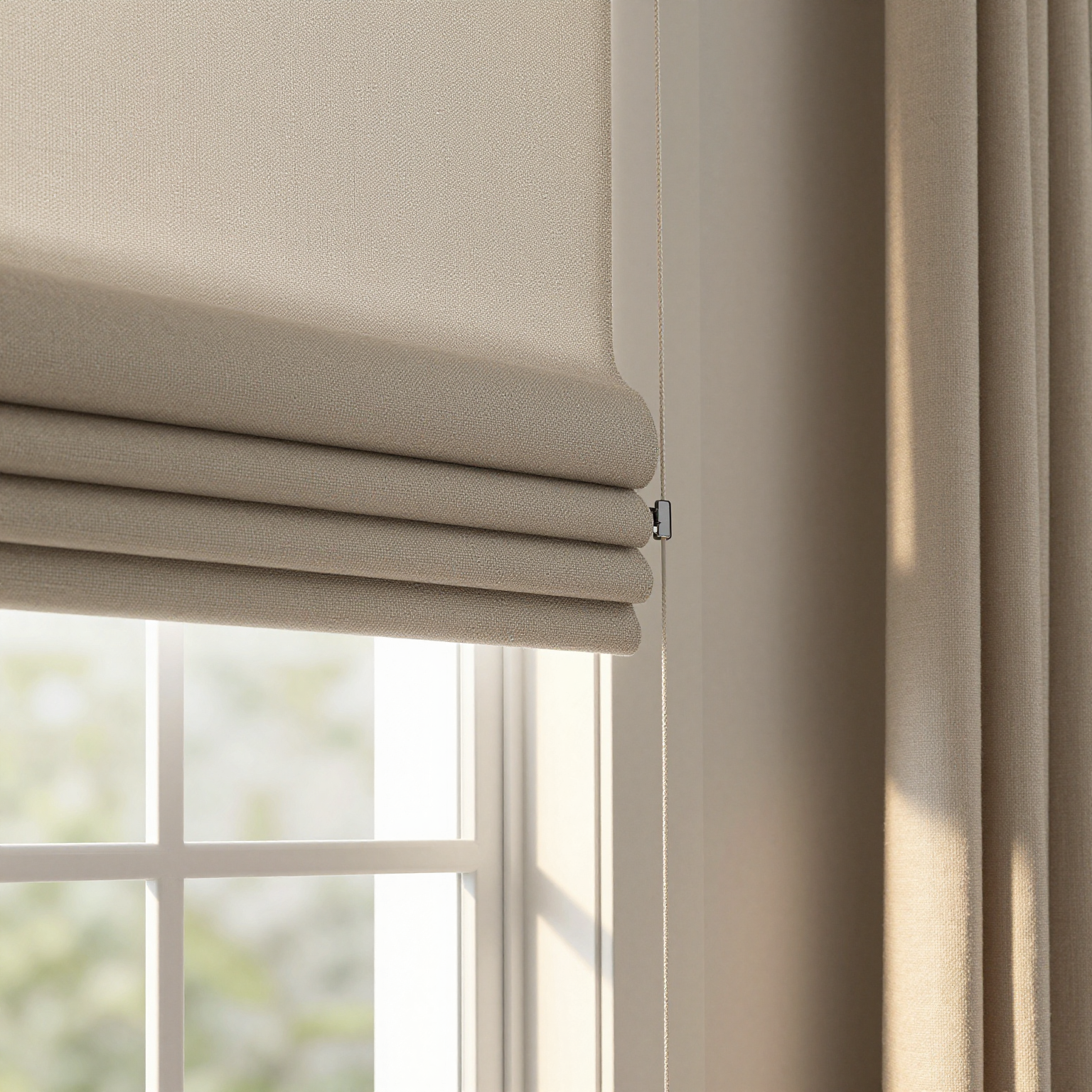 Nicetown Cordless Blackout Cellular Shades on a large living room window with honeycomb texture