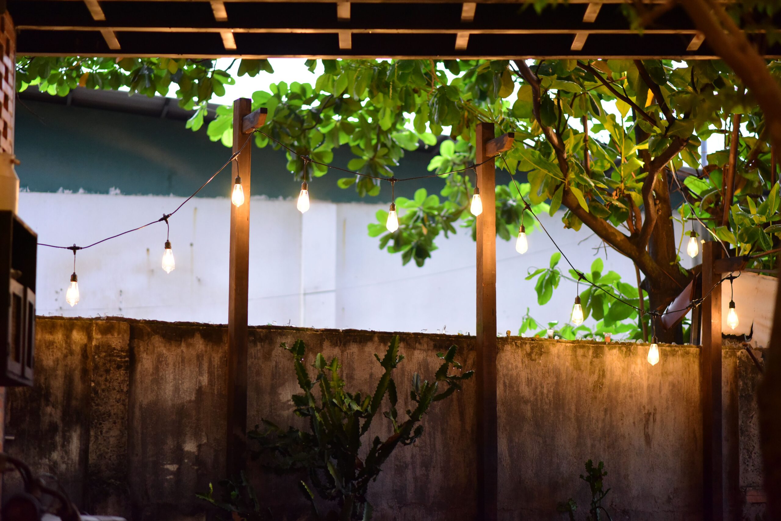 outdoor string lights patio evening ambiance