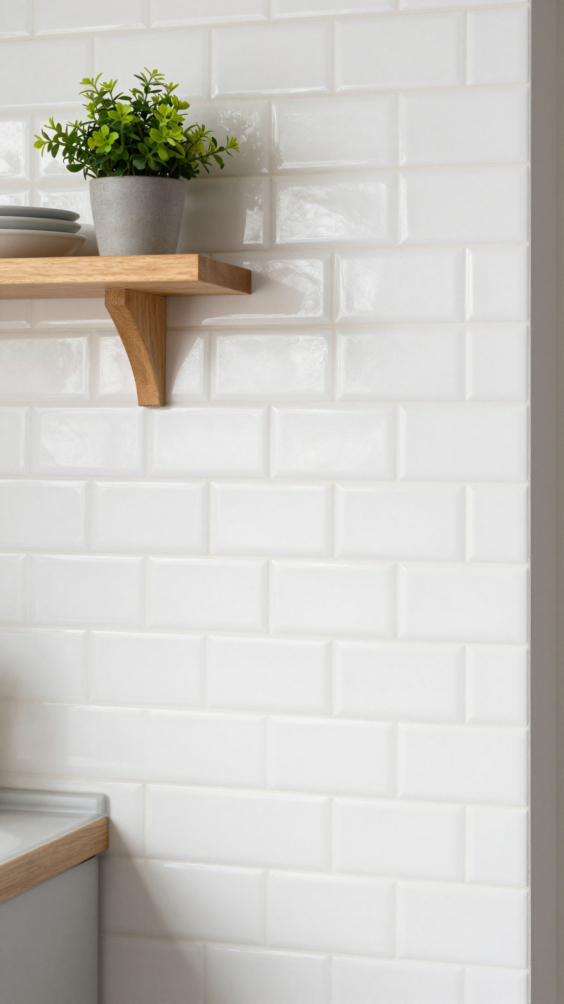 Peel-and-stick subway tile backsplash in white for a kitchen upgrade on a budget